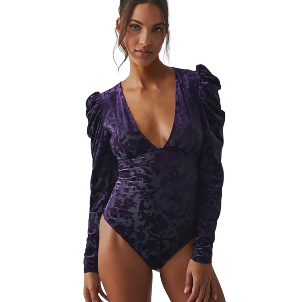Free People Magic Hour Bodysuit Purple Black
